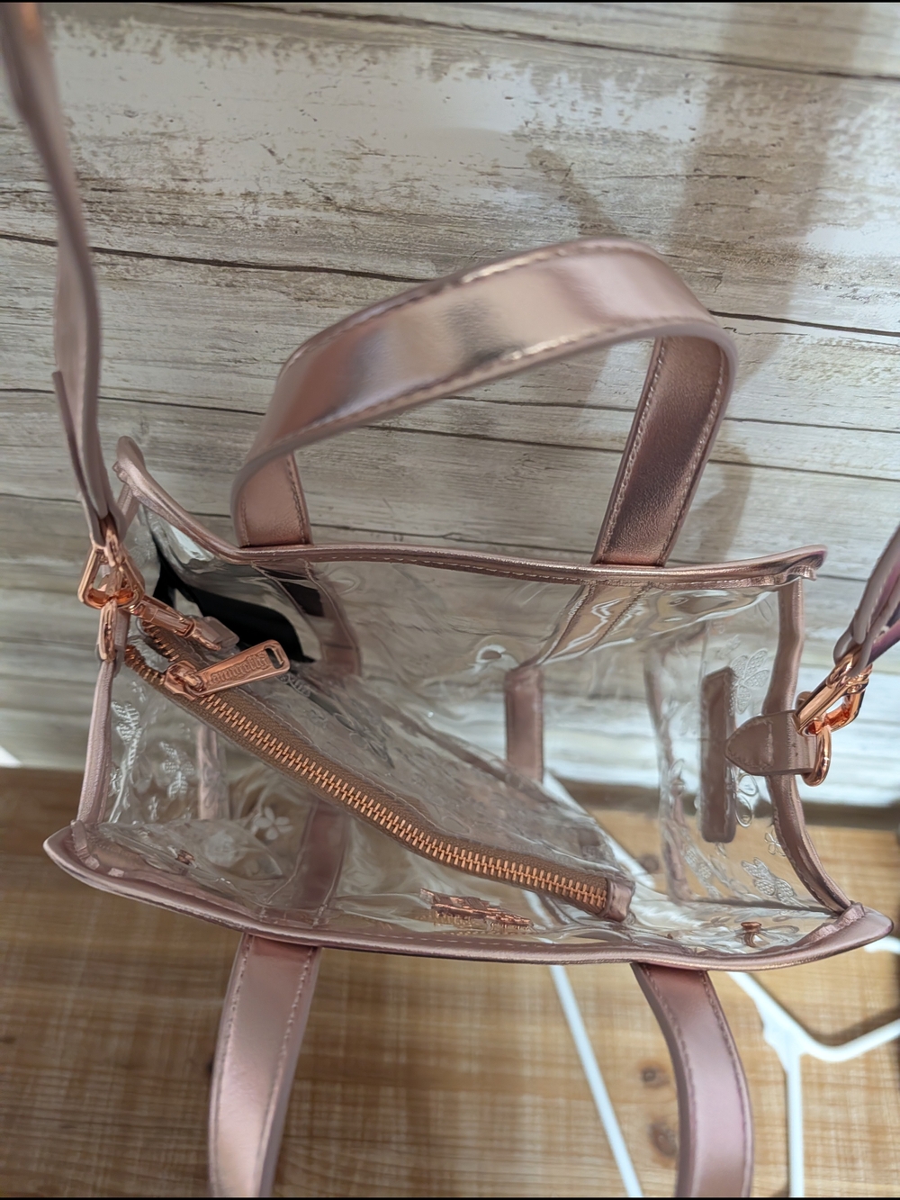 Loungefly Clear Tote with Rose Gold Trim and Floral Accents - Picture 6 of 6